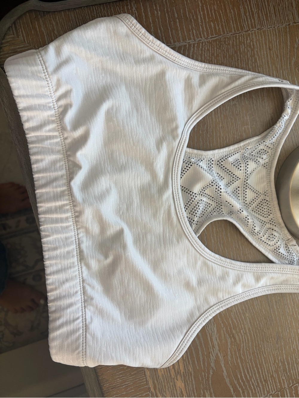 White Racerback Sports Bra with Decorative Back Panel